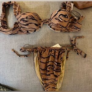 WeWoreWhat Tan and Black Bikini